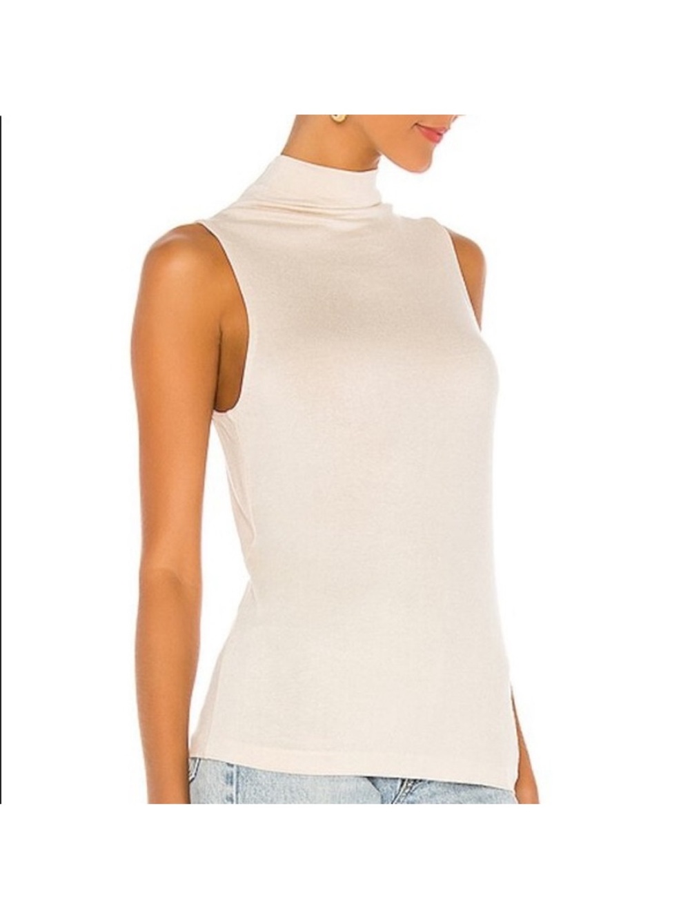 Vince Sleeveless Mock Cowl Neck Tank Top in Cream Size S